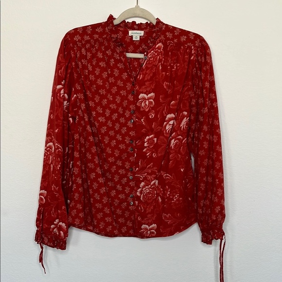 Sundance Janica Floral Peasant Puff Sleeve Blouse Red size XS - Picture 2 of 8